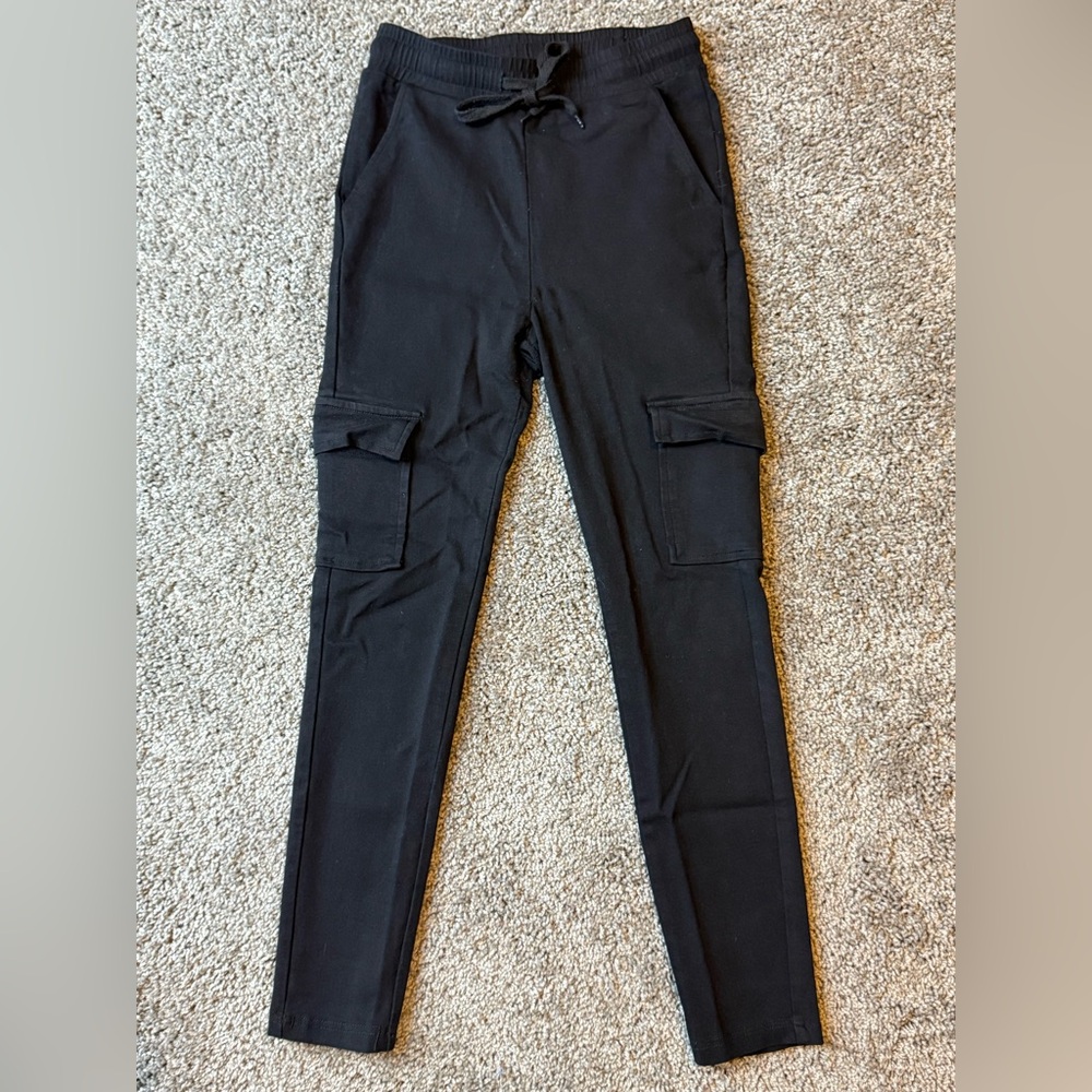 Black Cargo with Pockets Drawstring Waist Knot Jeans